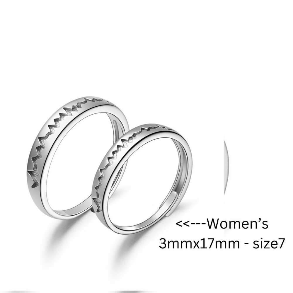 ONE Woman's 925 sterling silver Stamped adjustable Etched heartbeat Ring